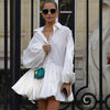 White puff sleeve collar mini shirt dress