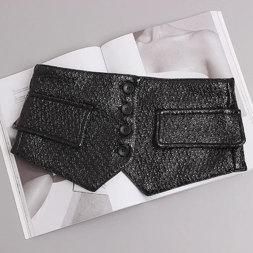 Women's faux leather corset belt with button fastening