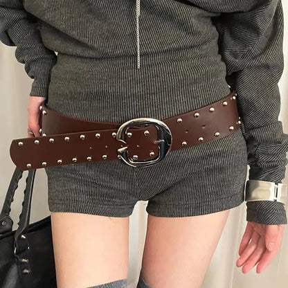 Wide faux leather belt for women jeans