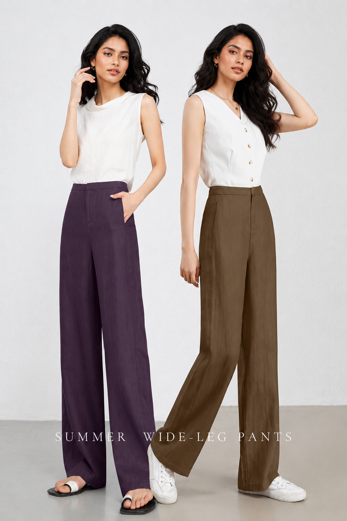High waist wide leg linen pants women