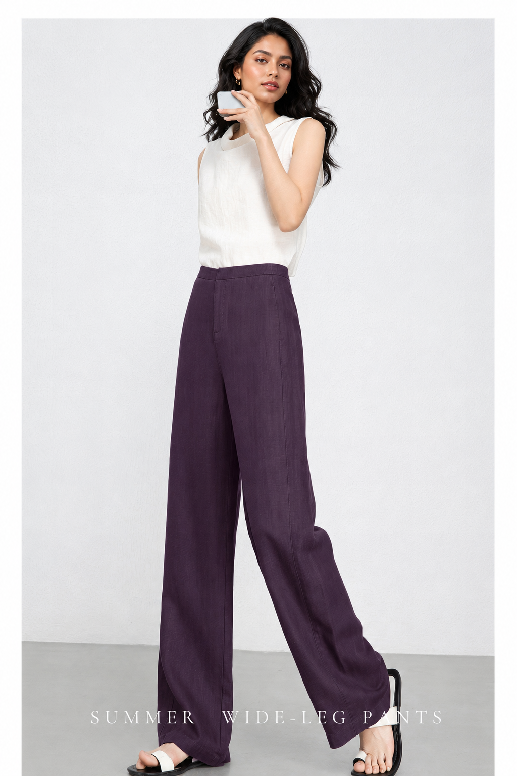 High waist wide leg linen pants women