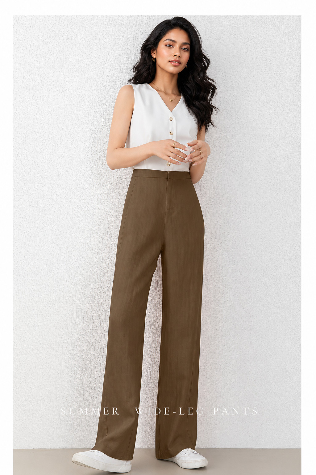 High waist wide leg linen pants women