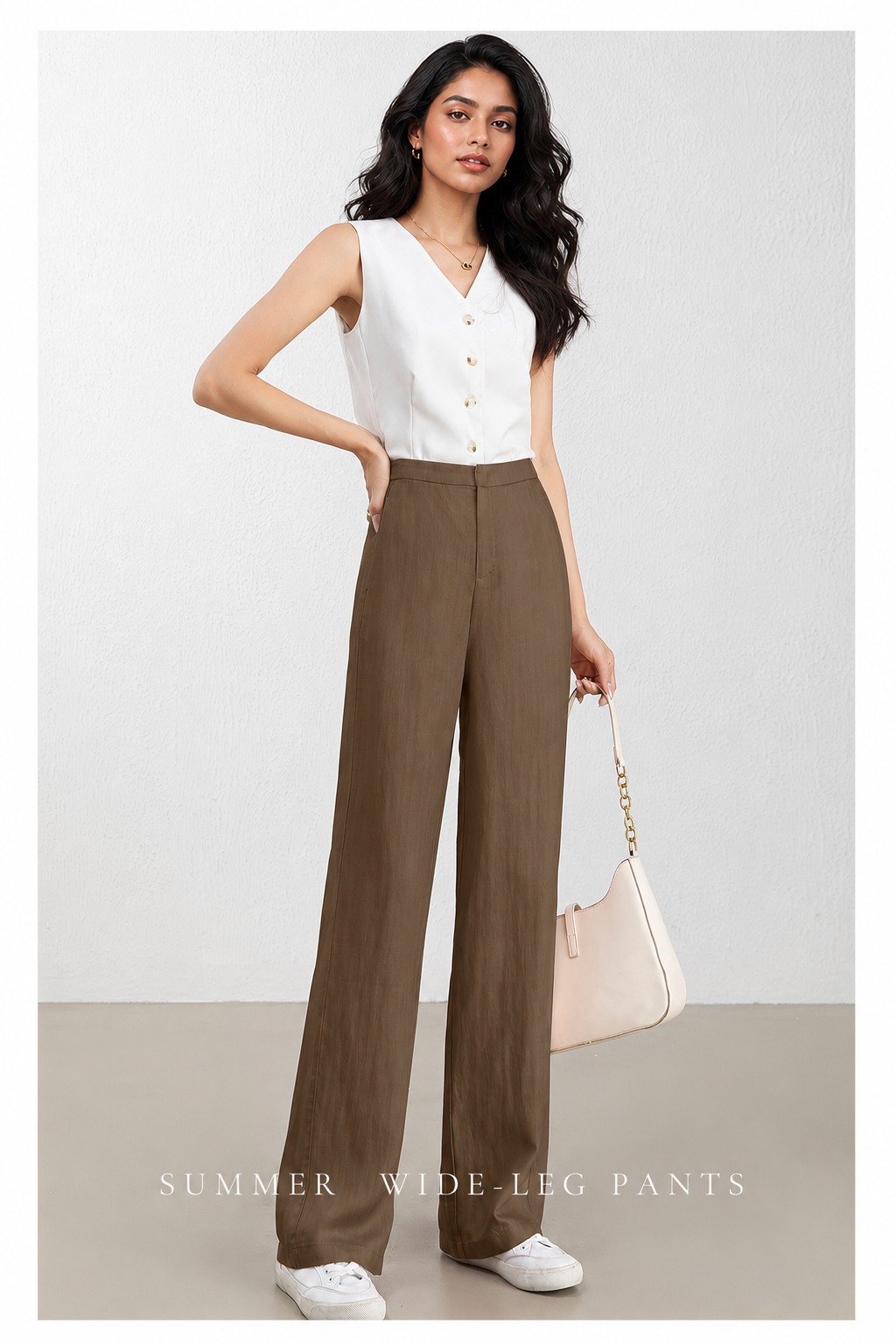 High waist wide leg linen pants women