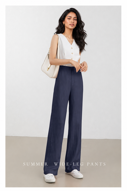 High waist wide leg linen pants women