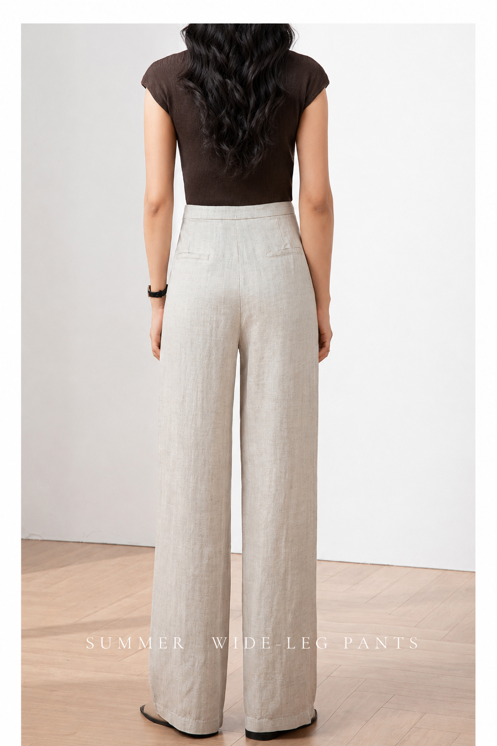 High waist wide leg linen pants women
