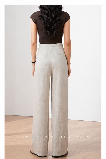 High waist wide leg linen pants women