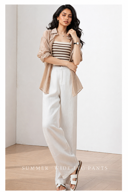 High waist wide leg linen pants women