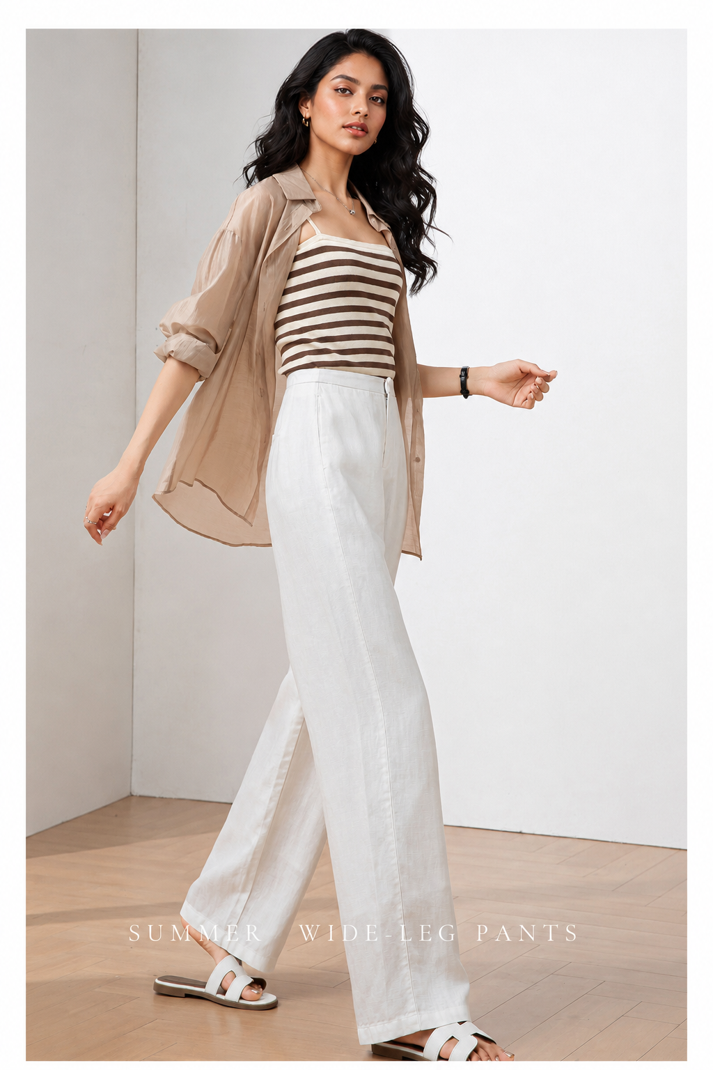High waist wide leg linen pants women