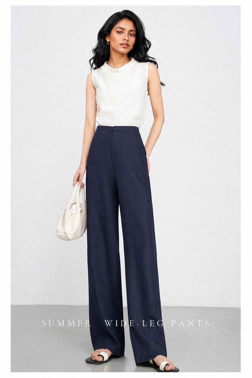 High waist wide leg linen pants women
