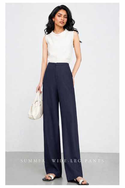 High waist wide leg linen pants women