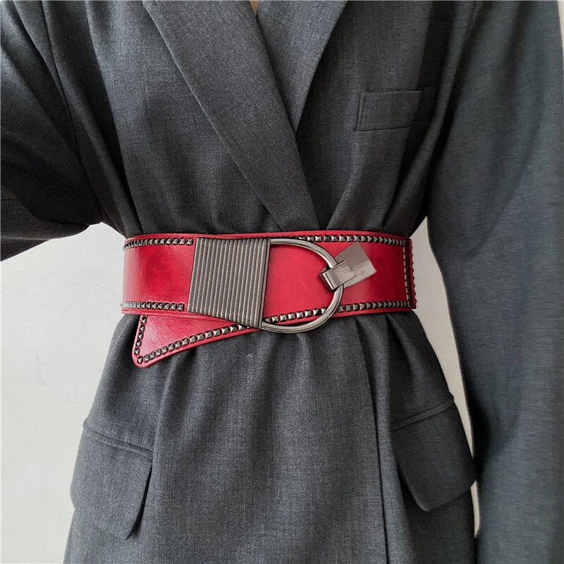 Wide faux leather belt with metal buckle for women 1
