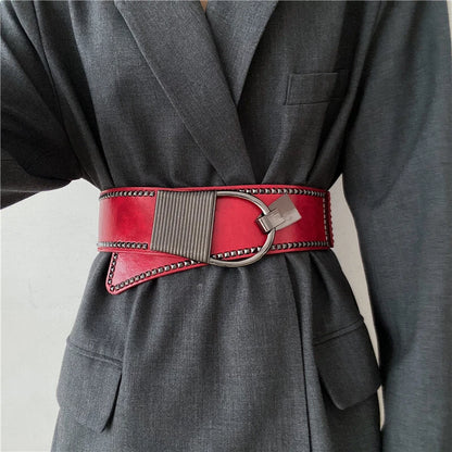 Wide faux leather belt with metal buckle for women 1