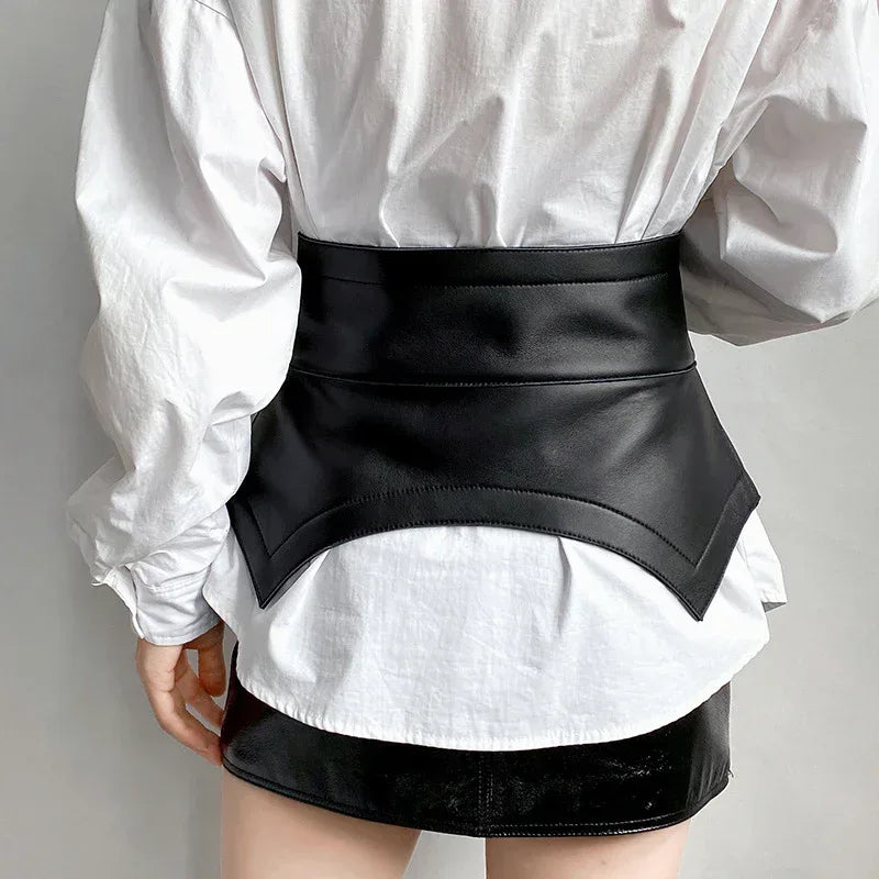 Women’s Leather Corset Waist Belt with Tie Front