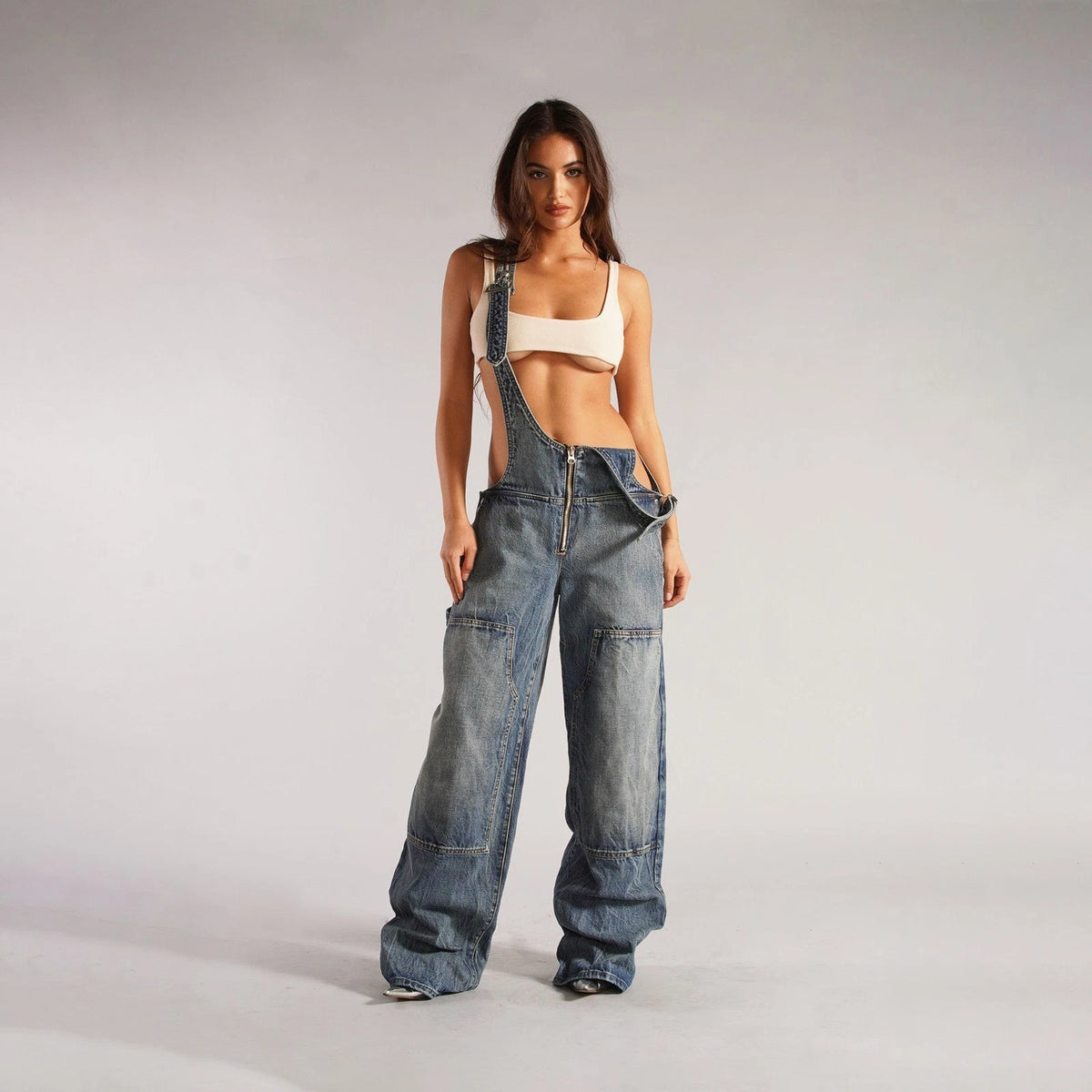 Women’s Denim Overalls Baggy Y2K Cargo Pocket Style