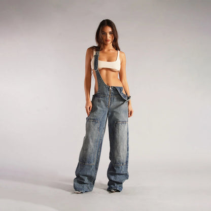 Women’s Denim Overalls Baggy Y2K Cargo Pocket Style