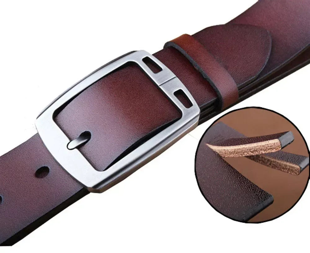Men’s Cowhide Belt with Rectangular Silver Buckle