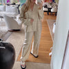 Letter print satin wide leg lounge set