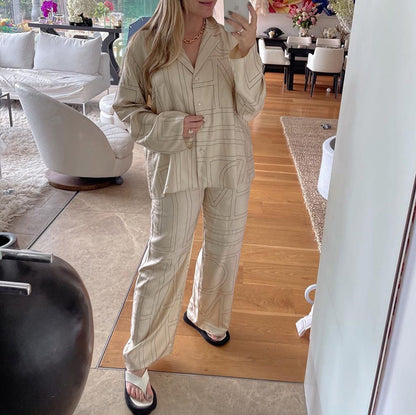 Letter print satin wide leg lounge set