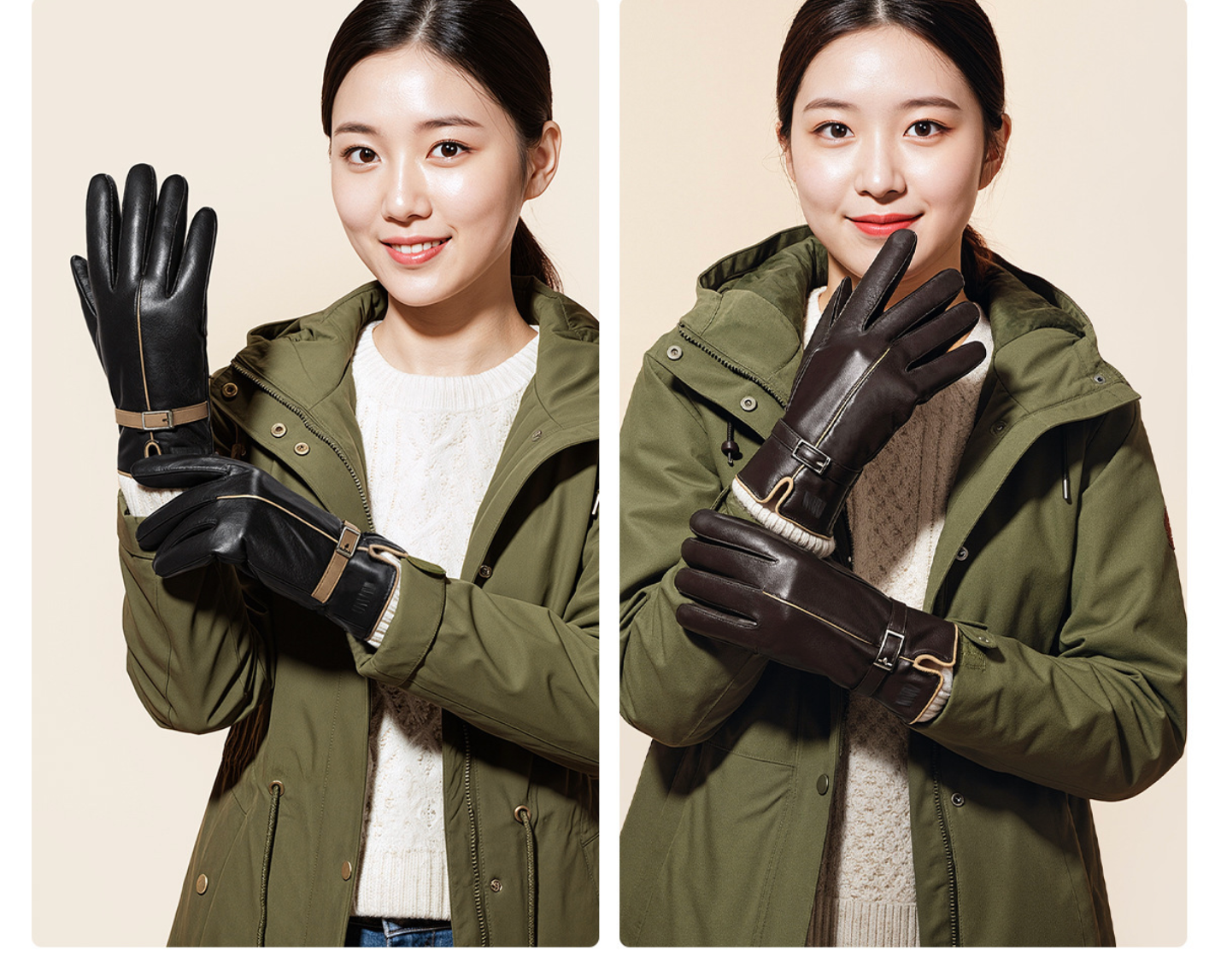 Women leather gloves for winter