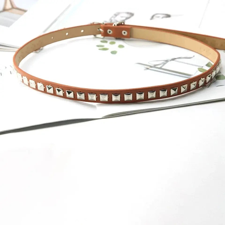 Women faux leather belt with metal studs