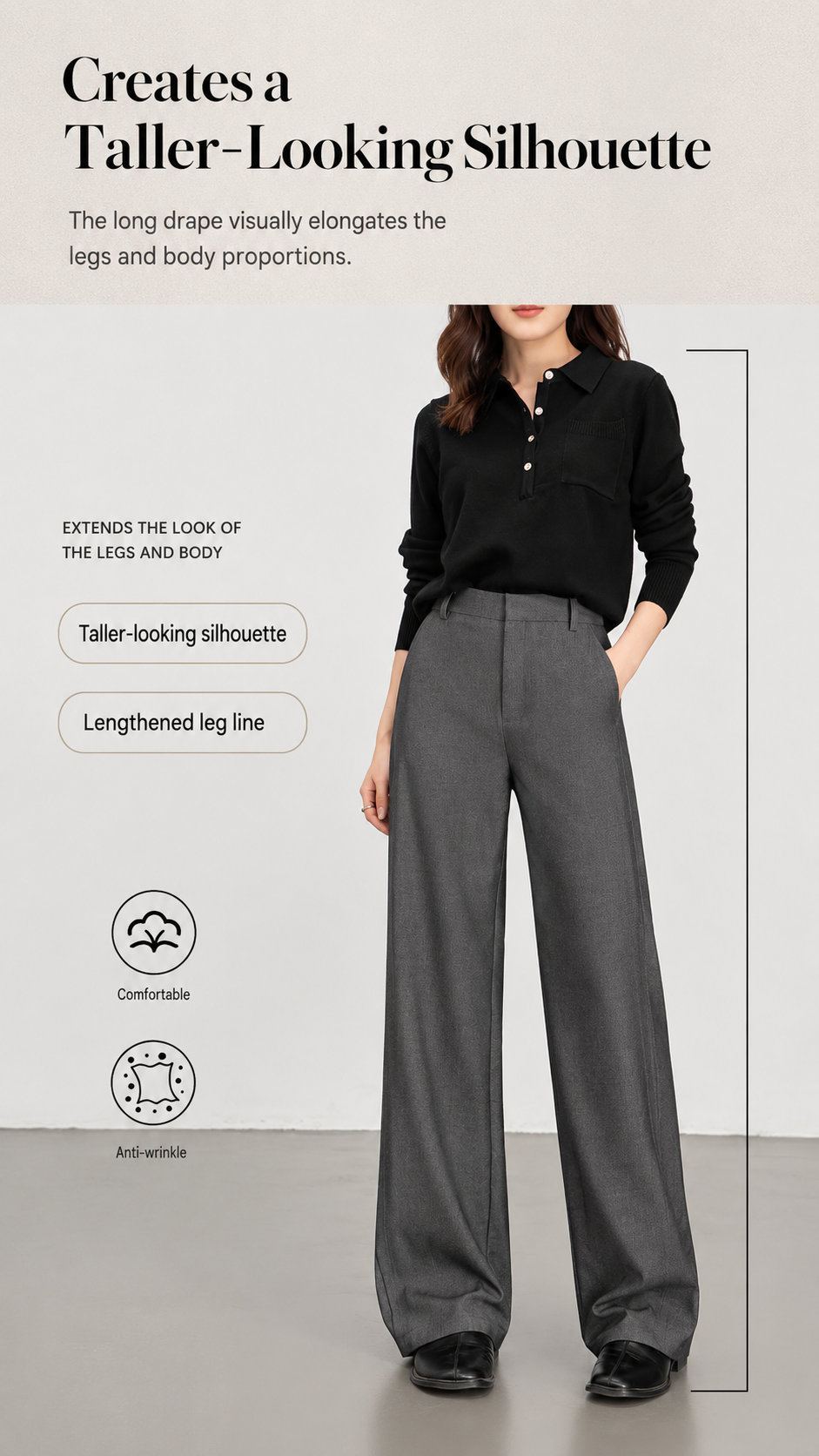 Women casual pants with side pockets and a smooth tailored drape