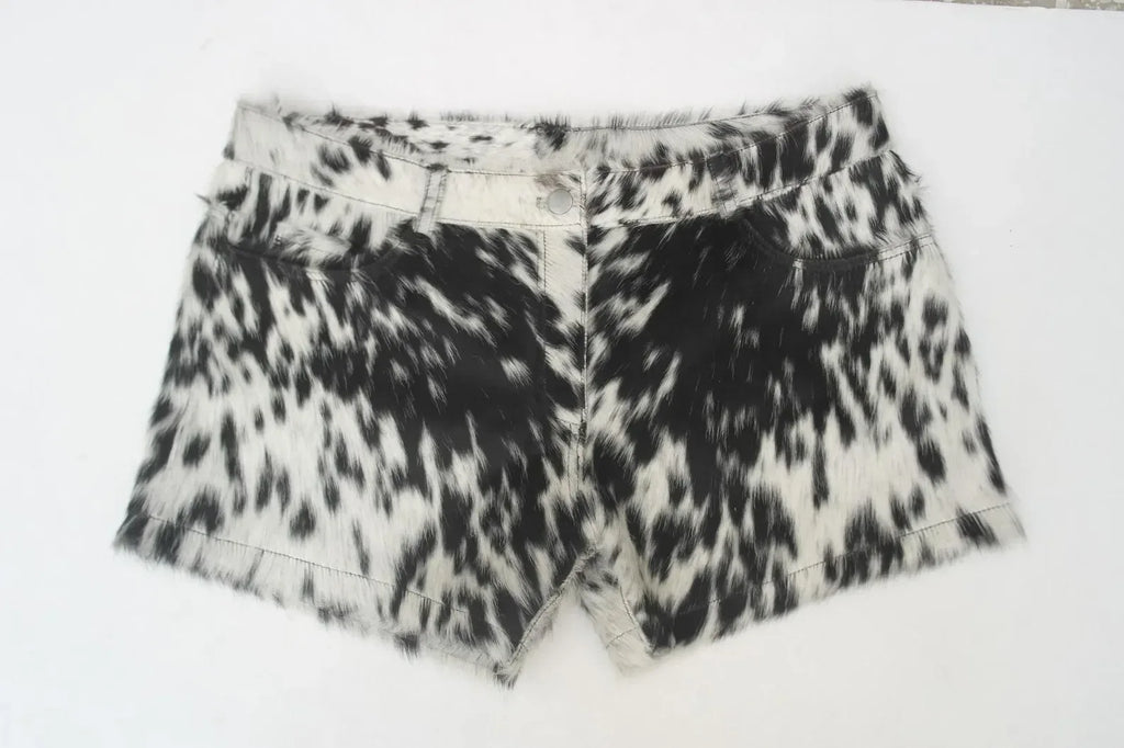 Cowhide Mini Shorts Women Black White
