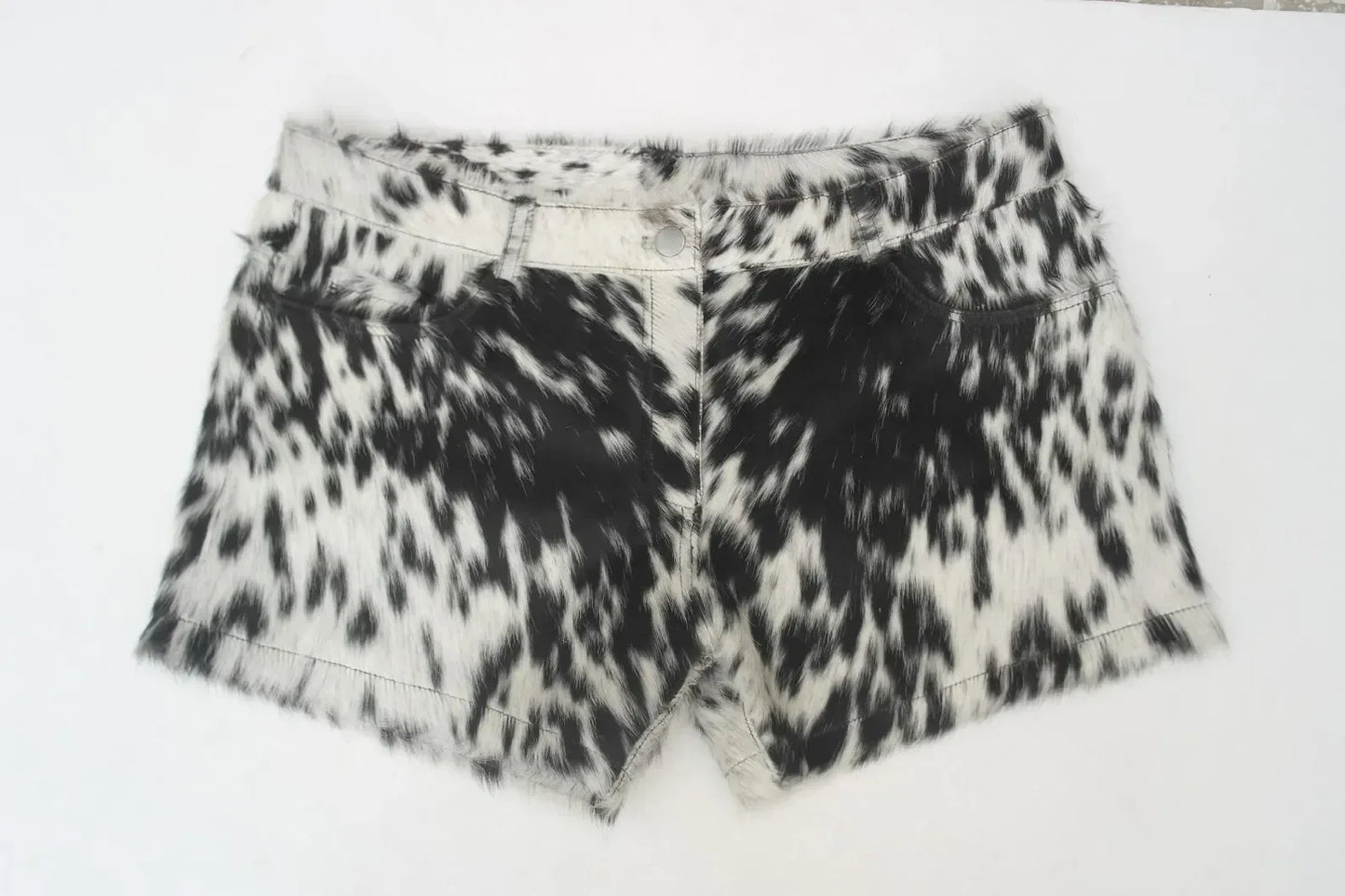 Cowhide Mini Shorts Women Black White