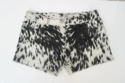 Cowhide Mini Shorts Women Black White