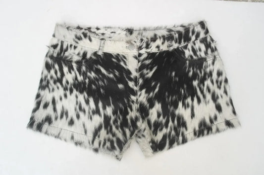 Cowhide Mini Shorts Women Black White
