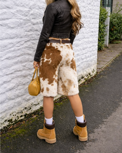 Hair on cowhide bermuda shorts western women
