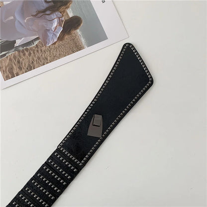 Wide faux leather belt with metal buckle for women