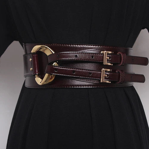 Double prong corset belt for women faux leather 1