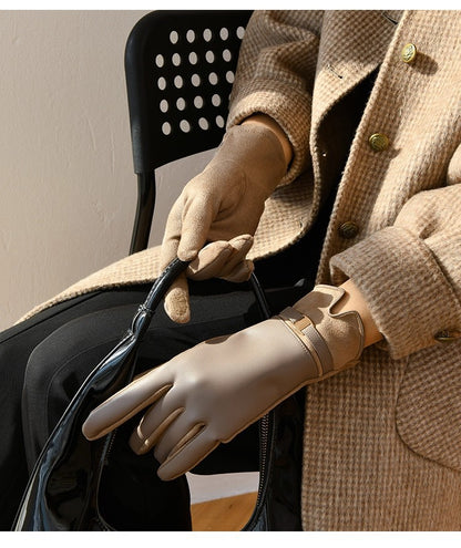 Women leather gloves for winter warmth