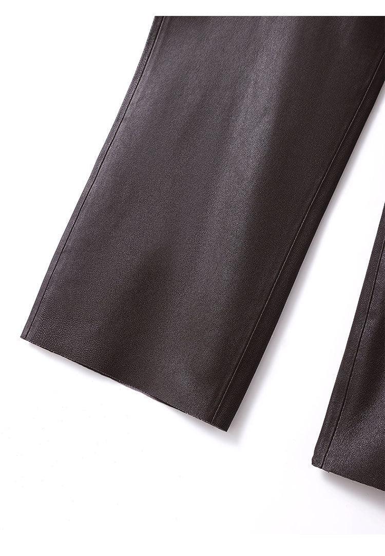 Women Leather Pants Brown High Waist