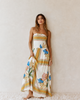 Women Long Dress Strapless Floral Holiday Print