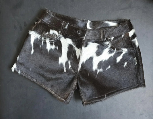 Women Cowhide Shorts Mini Hair On Hide Leather