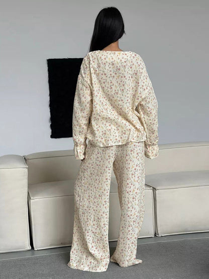 Floral cotton lounge pajama set women