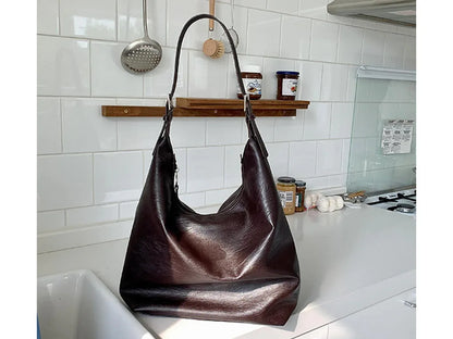 Leather Tote Shoulder Purse for Women Zipper Bag Cognac