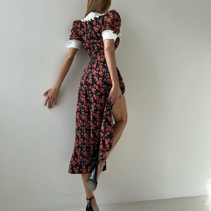 Printed doll collar autumn dress