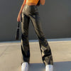 High waist flared faux leather pants