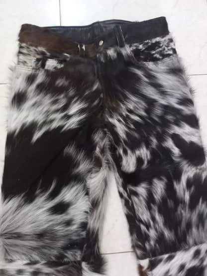 Cowhide Pants Women Black White Real Hair On Hide Leather