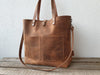 Leather tote bag with compartments for women