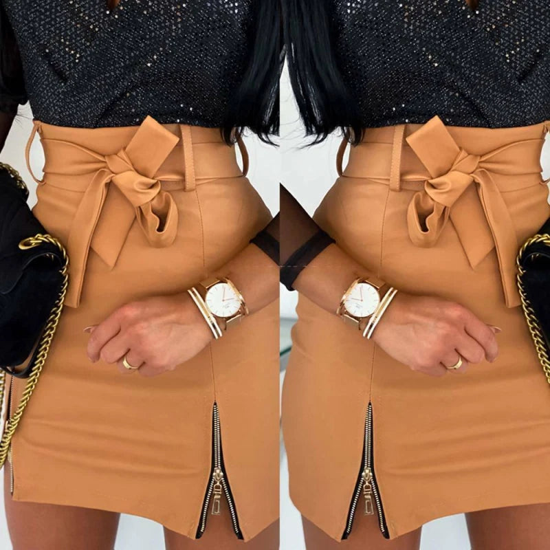 High waist faux leather mini skirt bodycon
