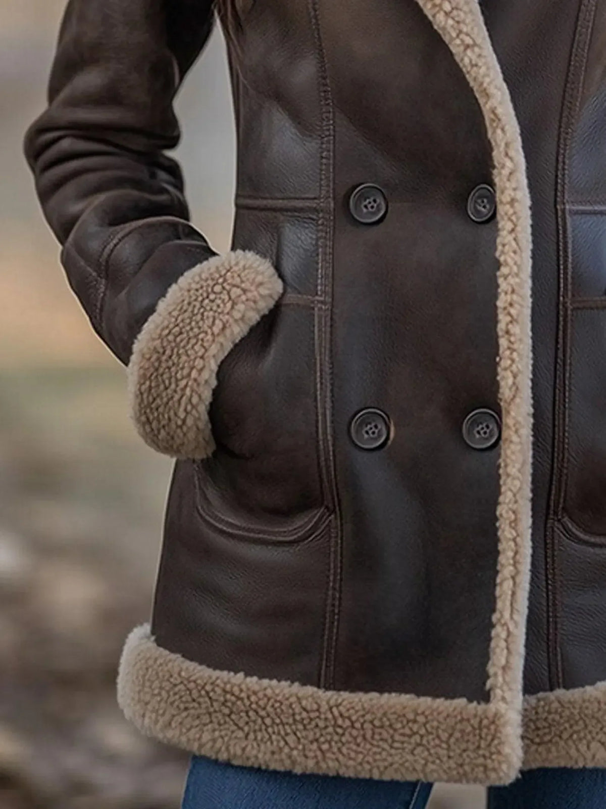 Fur Lined Leather Jacket for Women in Brown With Shearling Trim