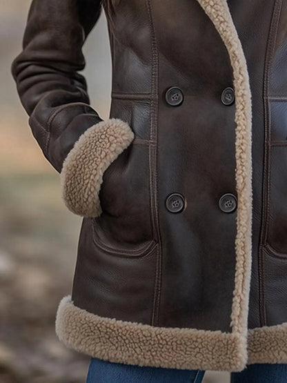 Fur Lined Leather Jacket for Women in Brown With Shearling Trim