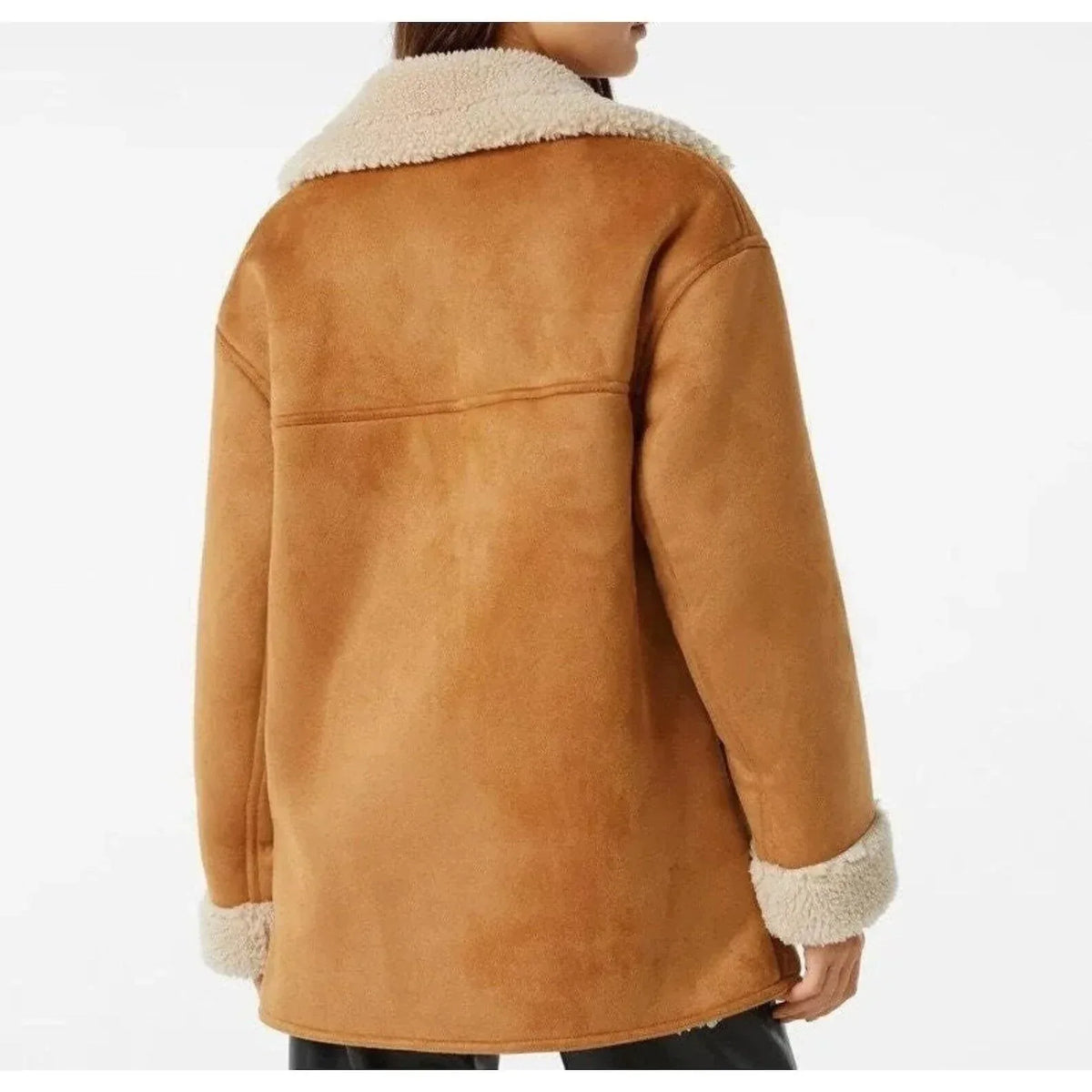 Women’s Brown Suede Shearling Jacket With Oversized Collar