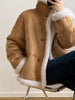 Women’s Camel Shearling Bomber Jacket With White Trim