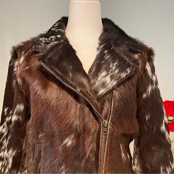 women cowhide leather coat with fringe