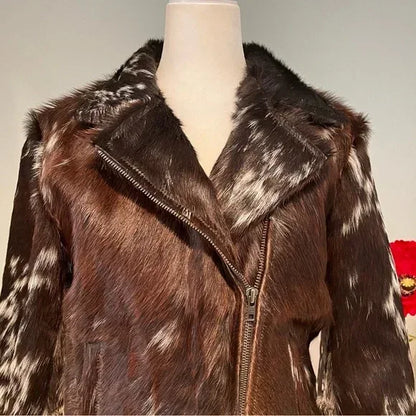 women cowhide leather coat with fringe