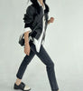 Cropped Leather Jacket for Women in Black with Contrast Stitching